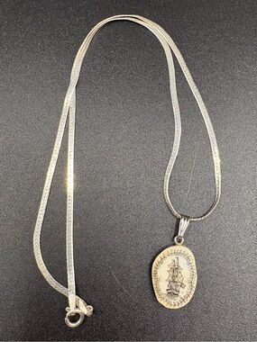 Sterling Necklace w Scrimshaw Pendant
